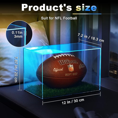 LVETOLS Autographed Football Display Case Full Size, No Assembly Required Clear Acrylic Show Case with Artificial Turf for Football Display