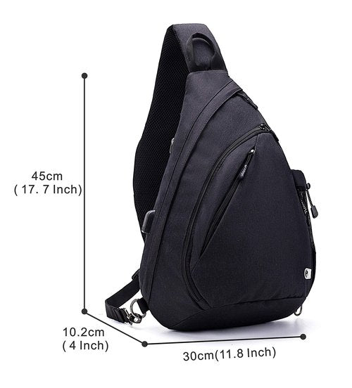 TurnWay Water-Proof Sling bag/Crossbody Backpack/Shoulder Bag with USB Charging Port for Travel, Hiking, Cycling, Camping (BLACK)