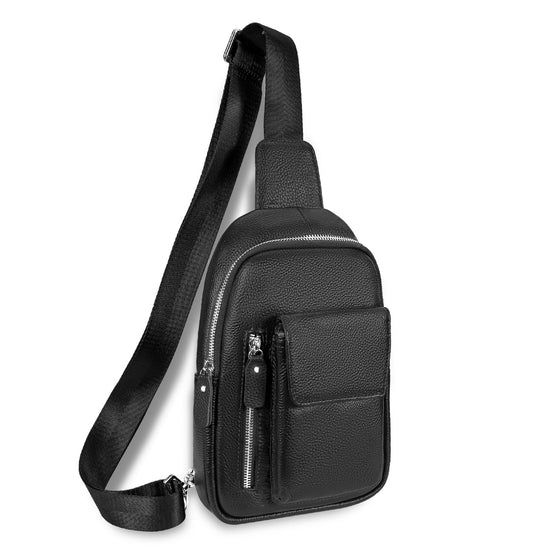 JMW Sling Bag for Men and Women Genuine Leather Crossbody Fanny Packs Chest Bag Backpack Daypack Black