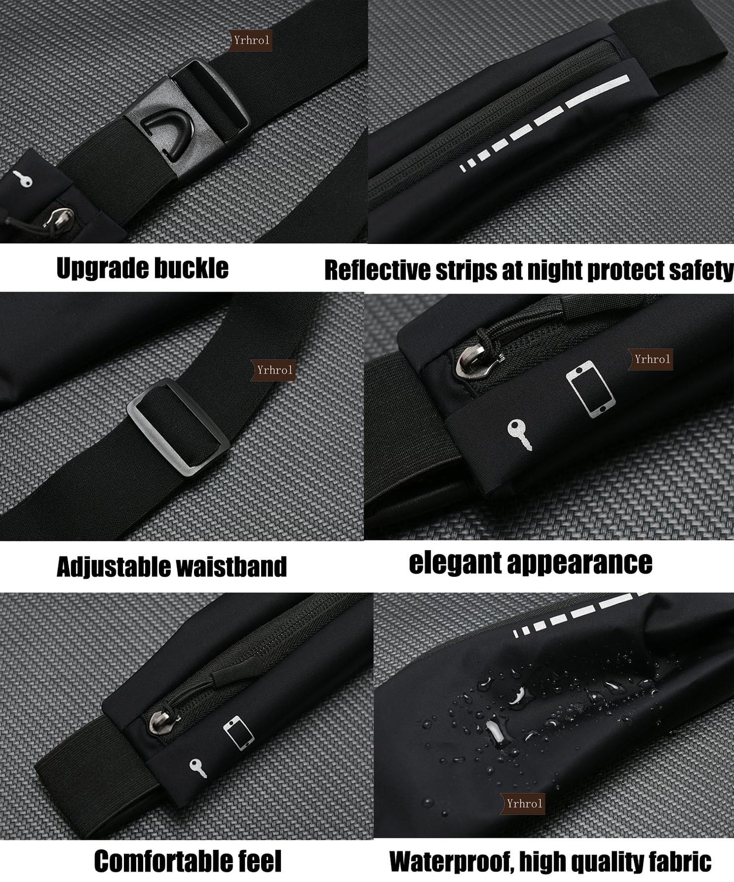 2 Pack Running Belt Slim Pack for Women Men, Phone Holder Runners Pouch Waist Belt for Workout Jogging, Money Belt Running Gift Gear Accessories, Black, One Size, Fashion (Black)