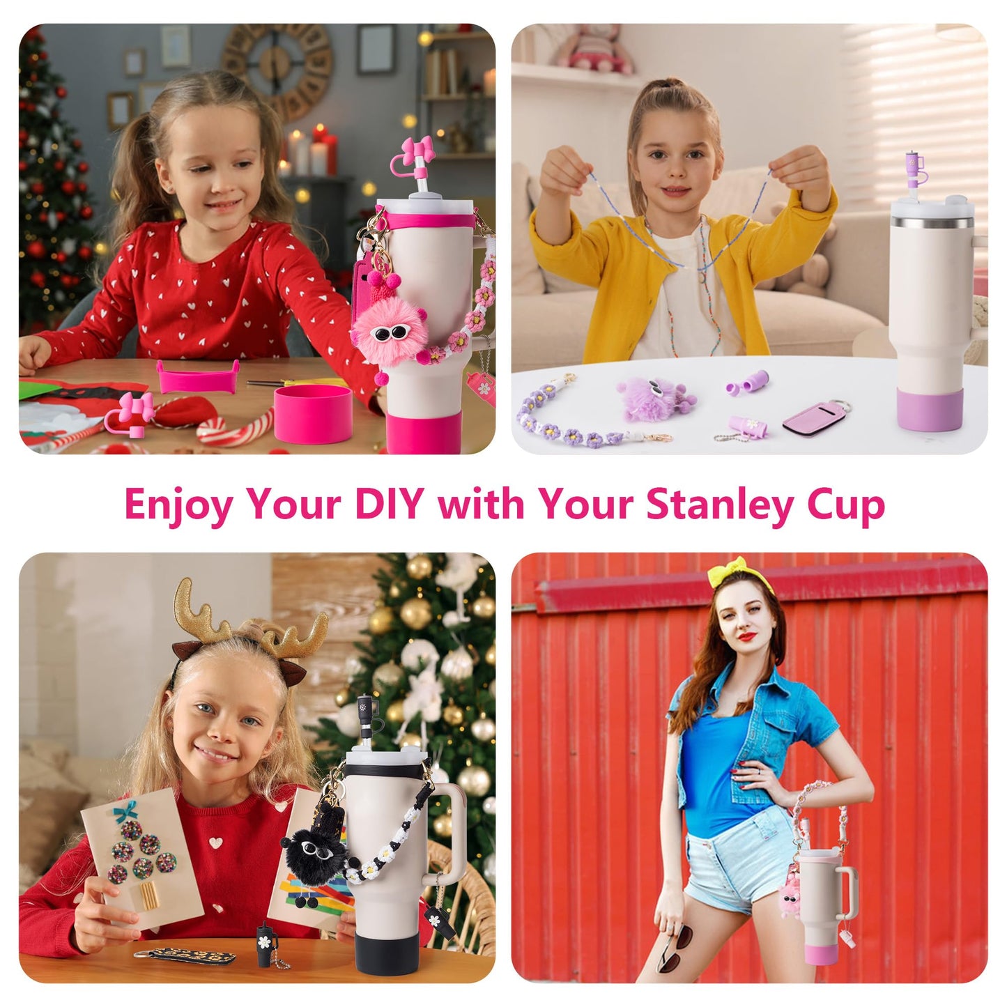 JINHCHIF Stanley Cup Accessories Set I Water Bottle Handle Strap, Silicone Cup Boot, Lipstick Holder, Keychain Charms & Handle Charms,Straw Topper Accessories for Stanley Cup 40oz/30oz