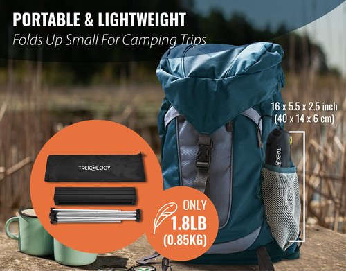 TREKOLOGY Small Camping Table - Beach Table That Fold Up - Lightweight, Foldable, Potable Folding Small Outdoor Table - for Camp, Hiking, Campers & Summer Outing Trip
