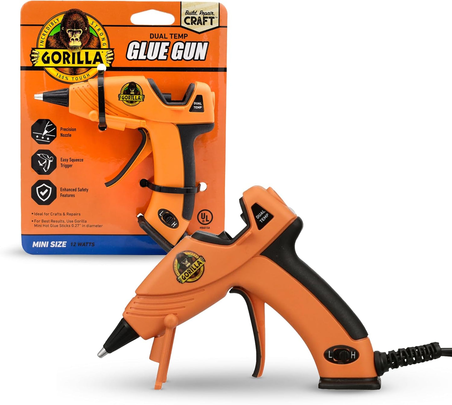 Gorilla Mini Hot Glue Gun Kit (Pack of 1 Mini Hot Glue Gun and 30 Sticks) - Dual Temp, Precision Nozzle, and Easy Squeeze Trigger
