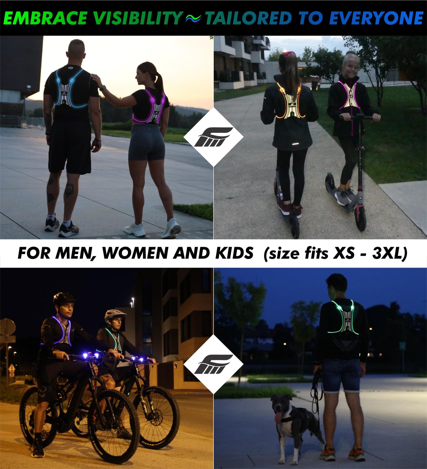SPIDER Reflective Lighted Running Vest - Optic Fiber Technology, Bright, 360° Visible, Ultralight, Phone Pocket, Fully Adjustable Size XS-3XL - Reflective Running Gear for Safe Night Sports & Walking