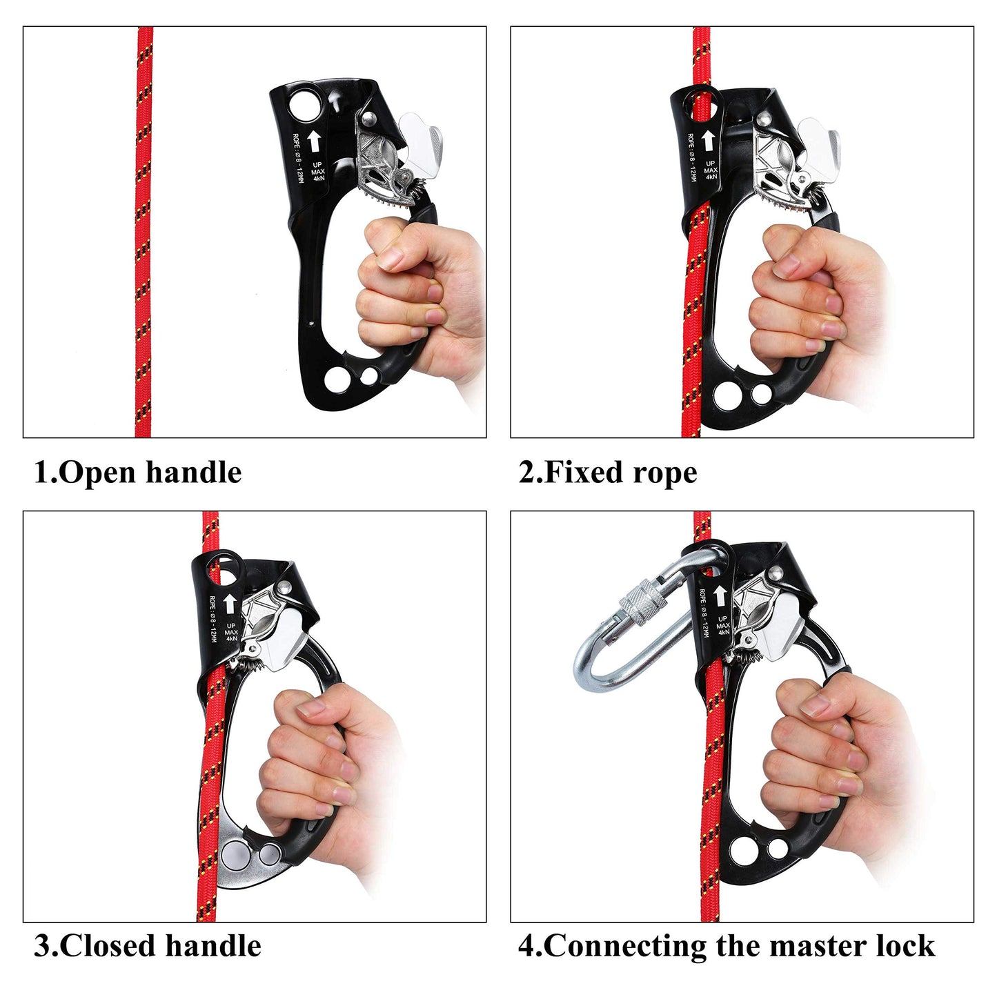 WILDKEN Climbing Hand Ascender, Fall Protection Belay Device Climbing Rope Grab for Rock Climbing Mountaineering Tree Arborist Expedition Caving Rescue Aerial Work