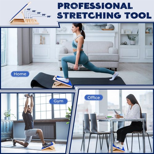 Portable Wooden Slant Board for Calf Stretching Squats Calf Stretcher Physical Therapy Equipment Adjustable Incline Board for Knees Ankle Heel Feet Leg Blue
