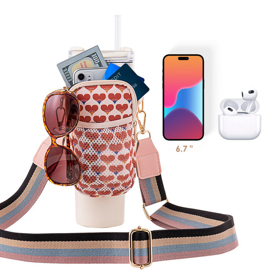 KieKuky Stanley Cup Holder with Strap for 40 oz Tumbler with Handle,Water Bottle Carrier Bag with Phone Pocket,Canvas Shoulder Strap,Stanley Cup Accessories for Sports & Outdoors