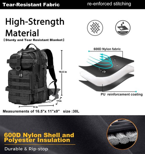 Miramrax Small Tactical Backpack Military Daypack - 30L Backpack for Men Molle Assault Pack Bug Out Bag for Hiking Camping Travel Army Hunting Rucksack Trekking (Black)