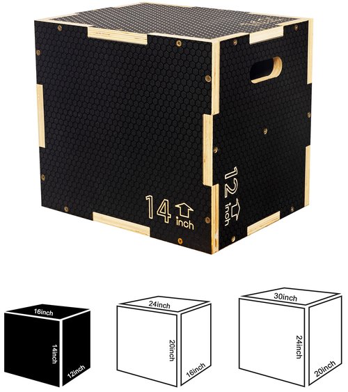 Fitvids 3 in 1 Non-Slip Wooden Plyo Box Plyometric Box Jumping Exercise, 12x14x16 Inches, Black