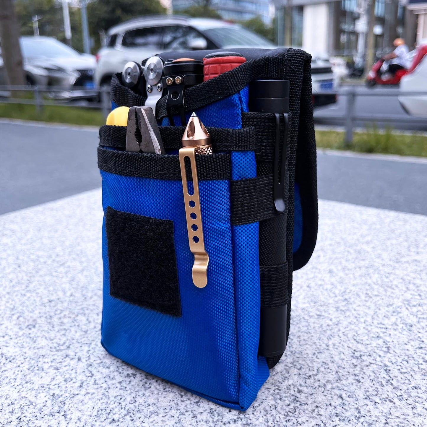 Maezar Multitool Organizer Holster, EDC Gears Cellphone Case, Nylon Tactical Pouch with D-Ring, Zipper (Blue)