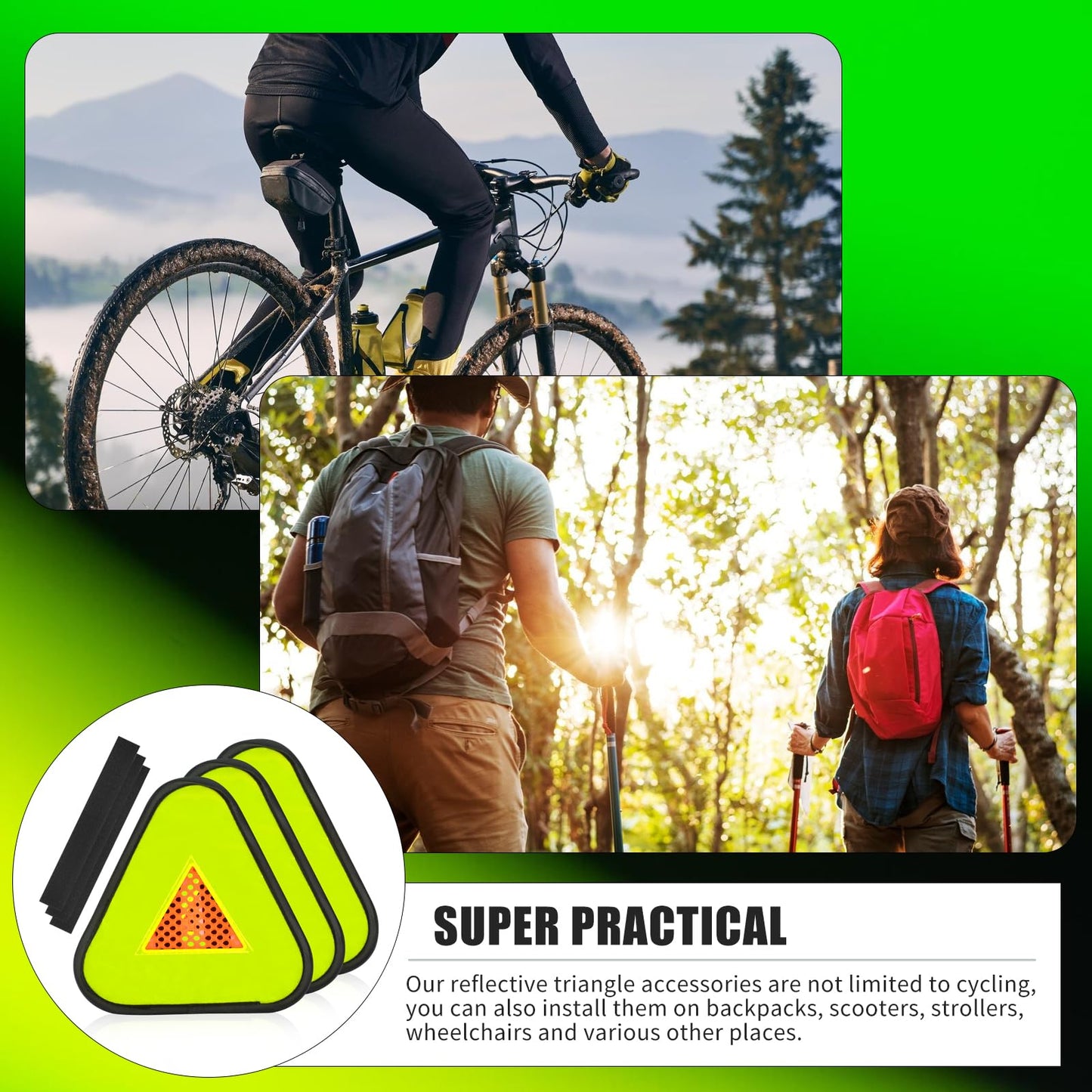 1 Pack 7 * 7inch Reflective Yield Symbol Bike Triangle Sign With Magic Adhesive Strap for Night Safety