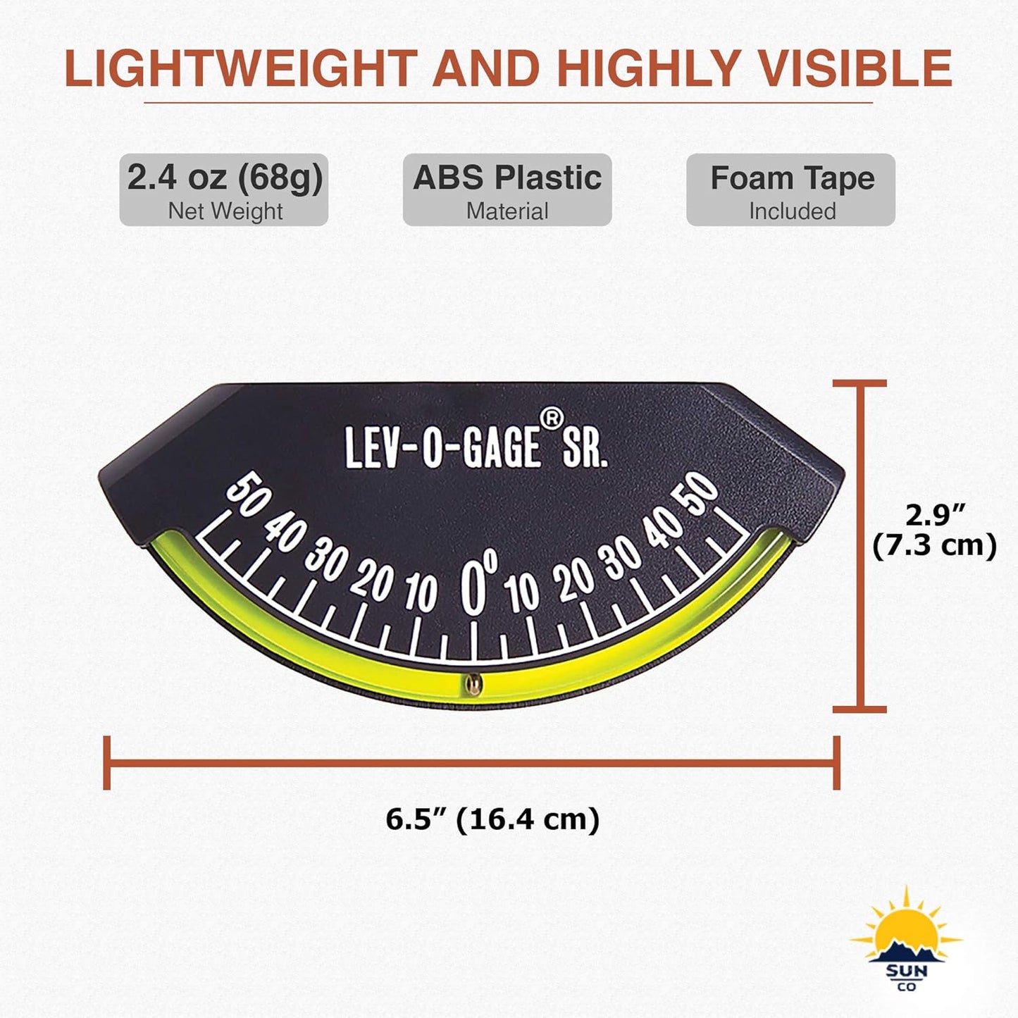 Sun Company Lev-o-gage Sr. Marine - Heel-Angle Clinometer for Boats and Marine Vessels | Measures Angle from -50 to 50 Degrees