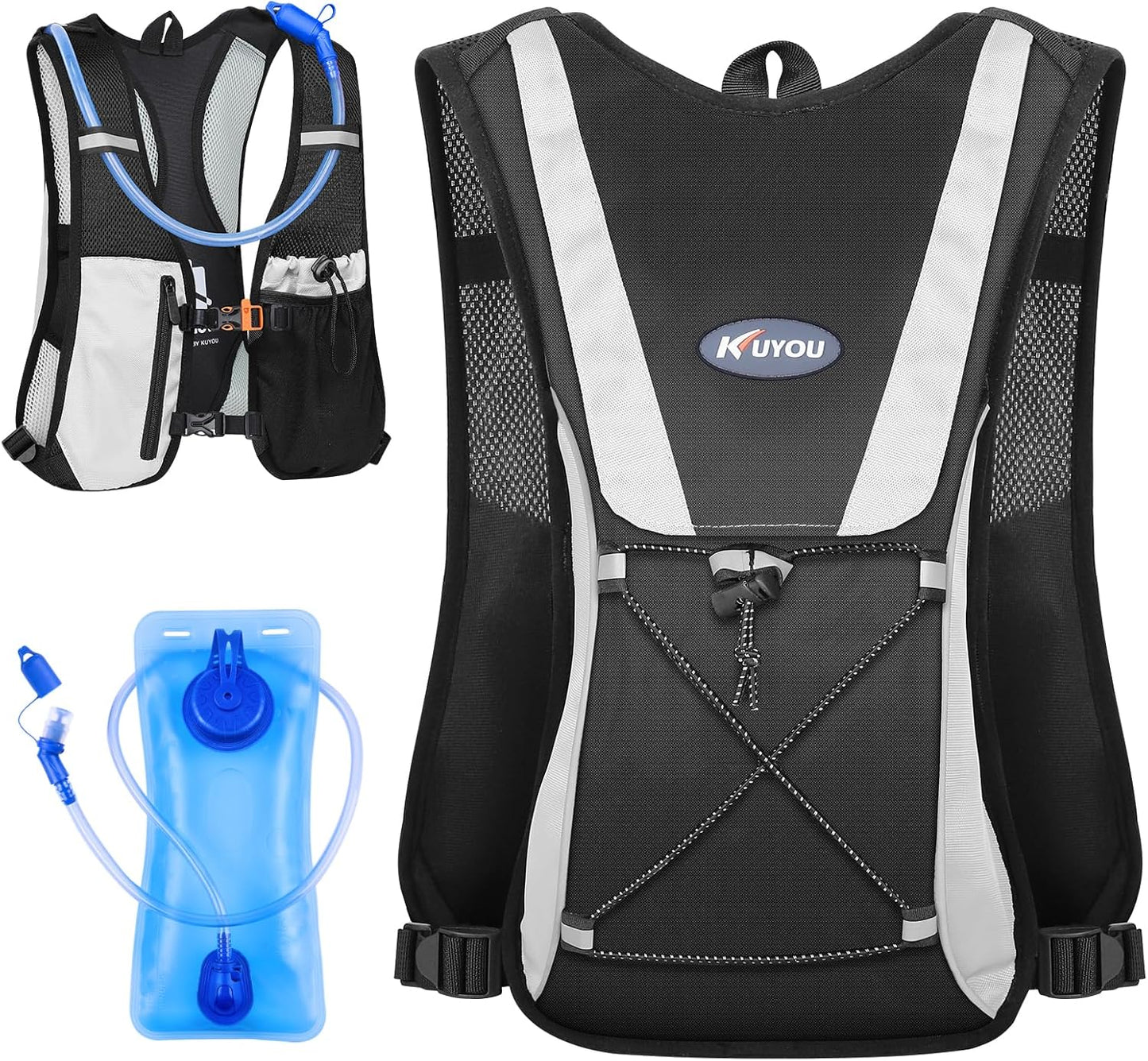 KUYOU Running Hydration Vest - Lightweight Insulated Hydration Backpack with 2L Water Bladder, Adjustable Chest Straps and Reflective Water Backpack for Trail Running Marathon Race Hiking Cycling