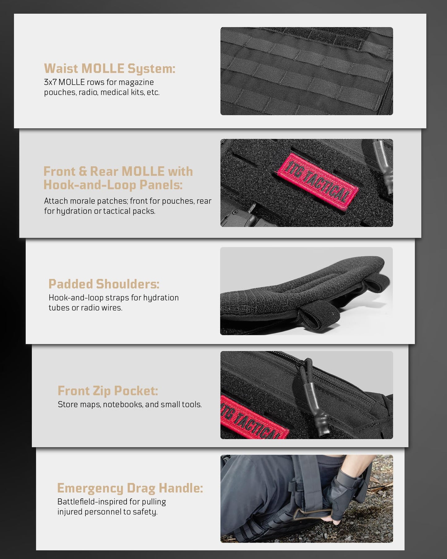 1TG Tactical XR 3D Breathable Vest, 1S Quick Release Buckle Mag-Netic Full Body Adjustable Weighted MOLLE Vest