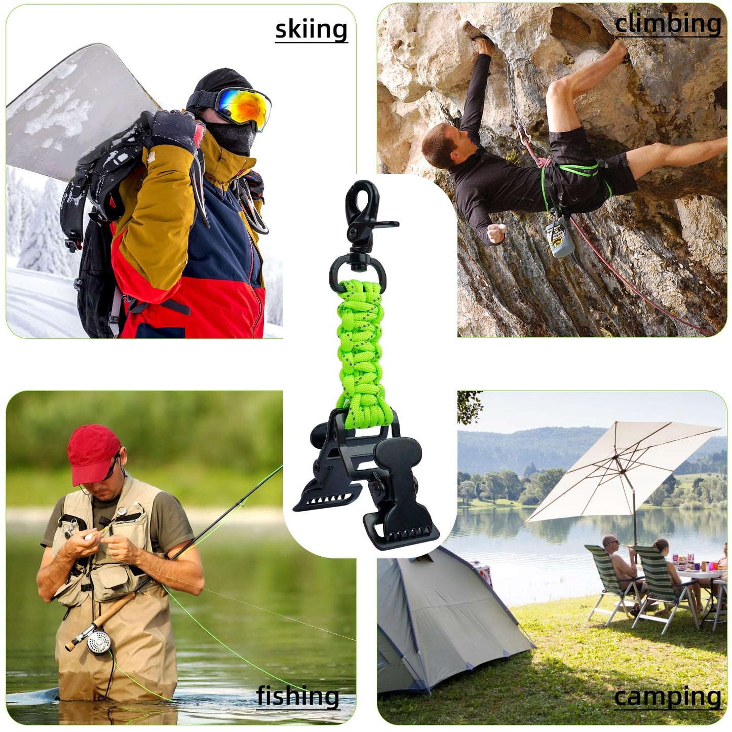 KUNN Double End Tactical Glove Clips Work Glove Holders Hardhat Holder for Heavy Duty Belt,Outdoor Backpack,Gifts for Firefighter & Police,Lime Green