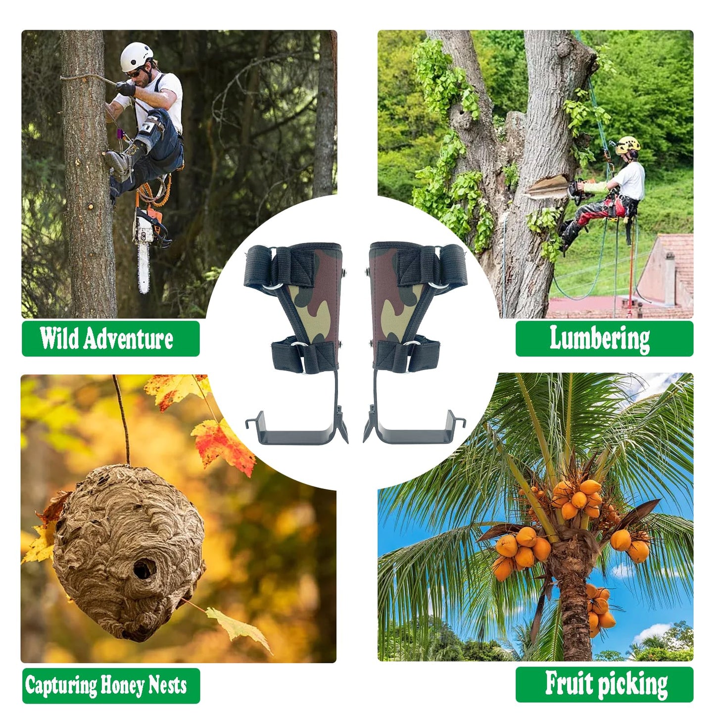 kilogorge Tree Climbing Spikes, Tree Climbing Gear Set,Tree Climbing Kit with 2 Claws and Wide Pedal,Camouflage Green Tree Climbing Equipment, Tree Spikes Set for Climbing,Picking Fruit, Outdoor