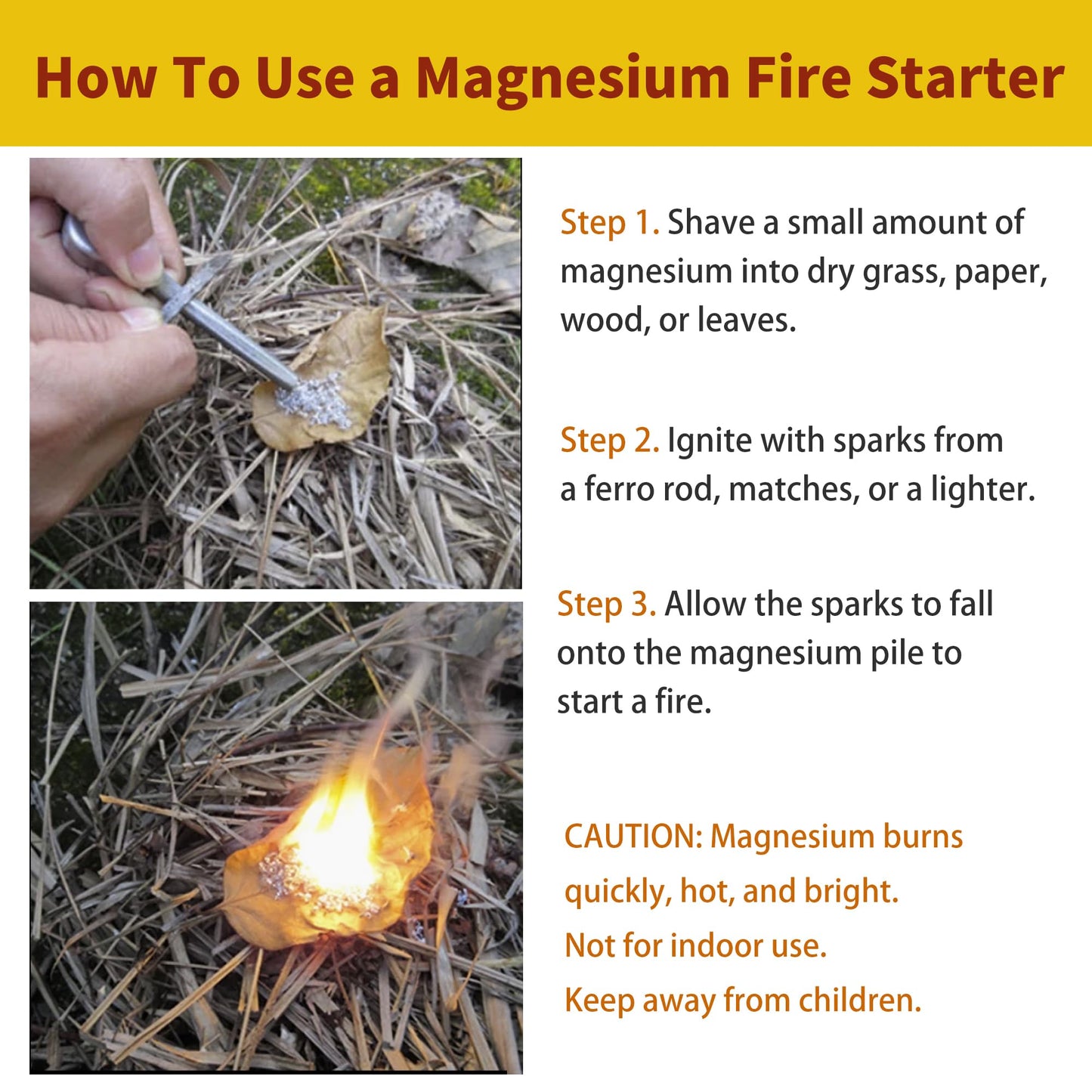 3 Pieces Magnesium Fire Starter Rods, 99% High Purity Magnesium Metal Rod, 3.5" x 0.63" – Ideal Mg Fire Starter for Survival, Emergency Sparks, Outdoor Camping Hiking (900mm x 16mm)