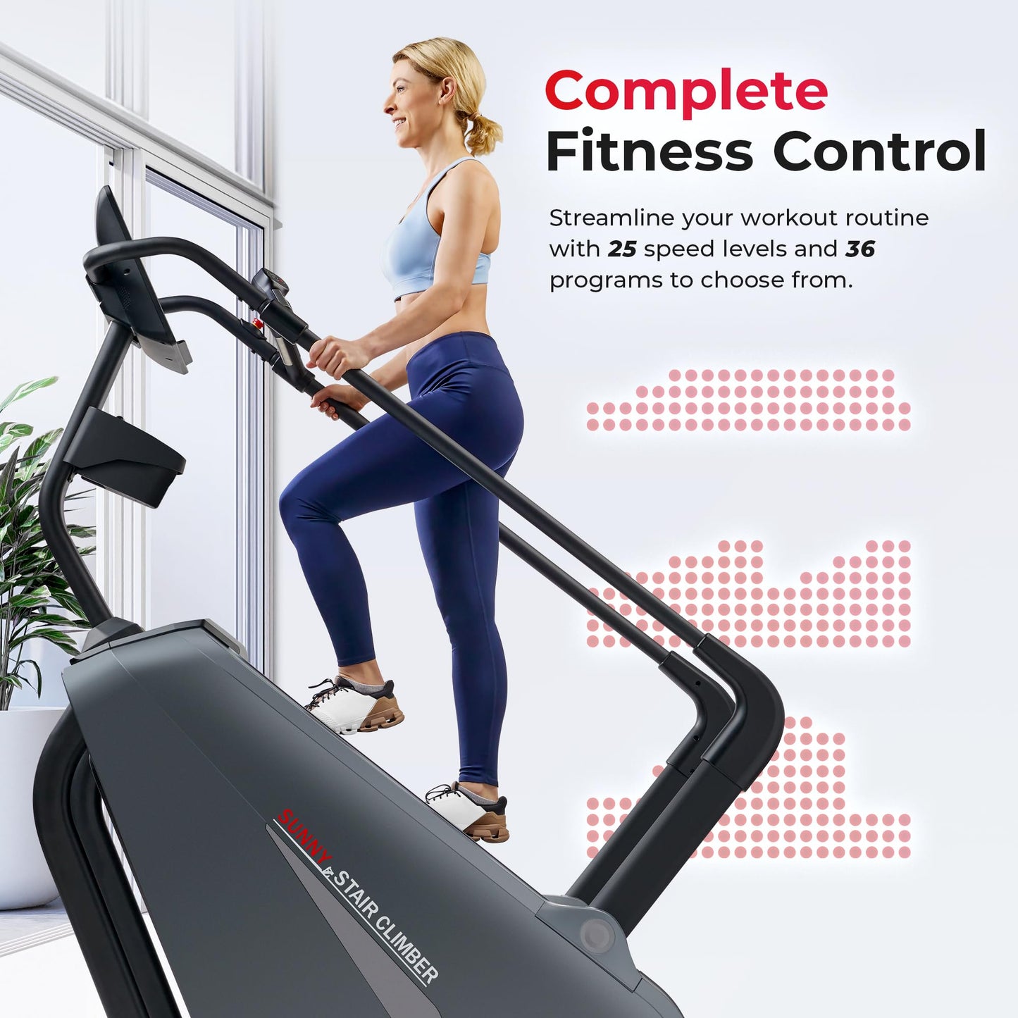 Sunny Health & Fitness Premium High-Intensity Smart Stepper Stair Climber Commercial Grade 25 Levels EMS, Cardio Workouts Free SunnyFit App Bluetooth Connection 400LB Capacity - SF-X7300SMART