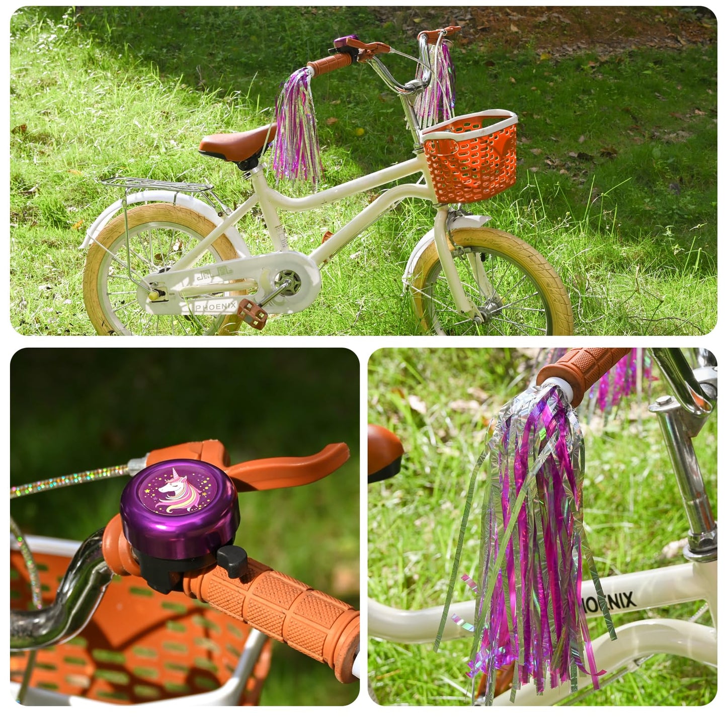 Kids Bike Bell with 2 Pcs Bike Streamers for Girls, Cute Children's Bicycle Accessories(Unicorn Bell+Tassels)