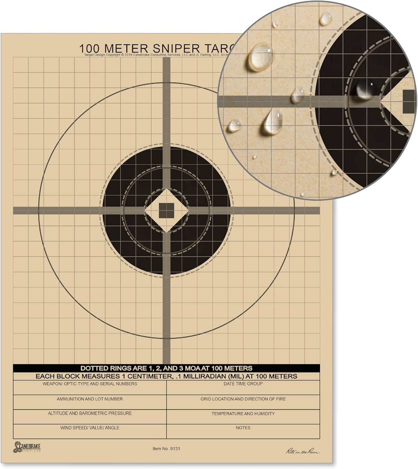 Rite in the Rain Weatherproof Diamond Pattern MOA Precision Distance Shooting Targets, 11" x 17", 25 Sheet Pack (No. TGMOALR-D)