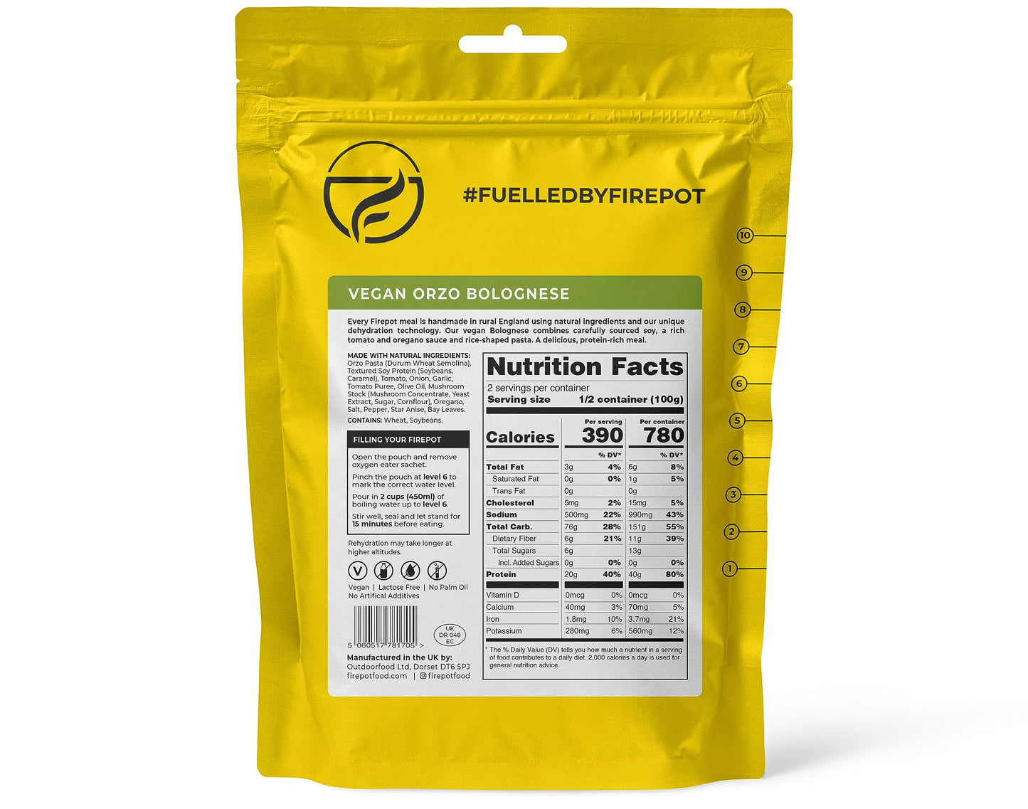 FIREPOT Vegan Orzo Bolognese - Healthy Plant Based Dehydrated Camping & Backpacking Meals (2 Servings)