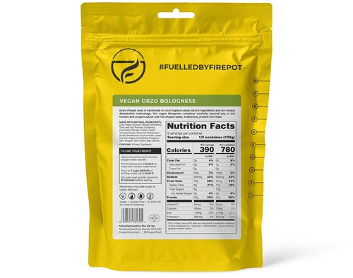FIREPOT Vegan Orzo Bolognese - Healthy Plant Based Dehydrated Camping & Backpacking Meals (2 Servings)