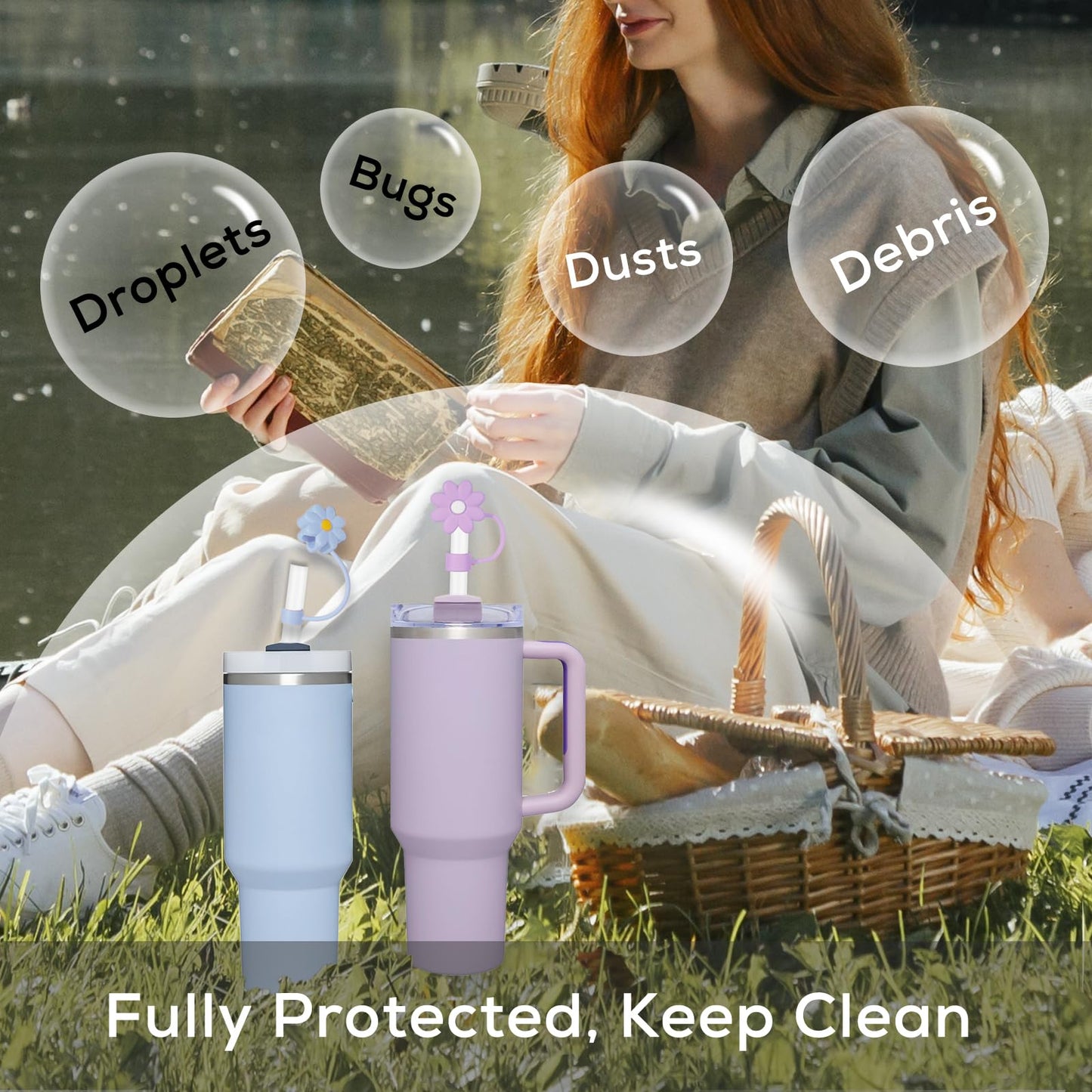 Greant 8 PCS Flower Silicone Straw Cover,Dust Proof Straw Topper for Stanley Cup, 0.4 in Straw Caps fit 10mm Straw for Stanley Adventure Quencher, 4 Colors, STCAP8