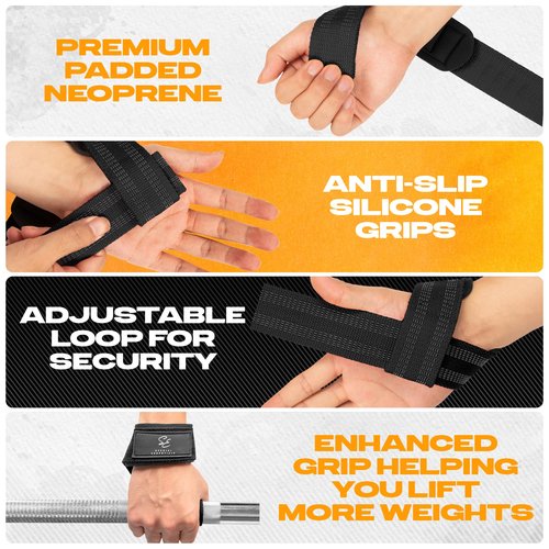 Special Essentials Wrist Straps for Weightlifting - Premium Padded Neoprene with Anti Slip Silicone Grip - Gym Lifting Straps Ideal for Men and Women - Enhances Bodybuilding & Powerlifting