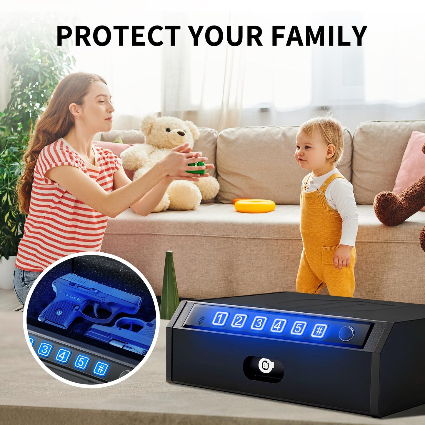 ADIMO Biometric Gun Safe for Handguns, Quick Access Fingerprint Pistol Safe with Backlit Keypad & Keys, Silent Mode, Fits 1 Full-Size or 2 Compact Pistols, for Nightstand, Car or Drawer Use