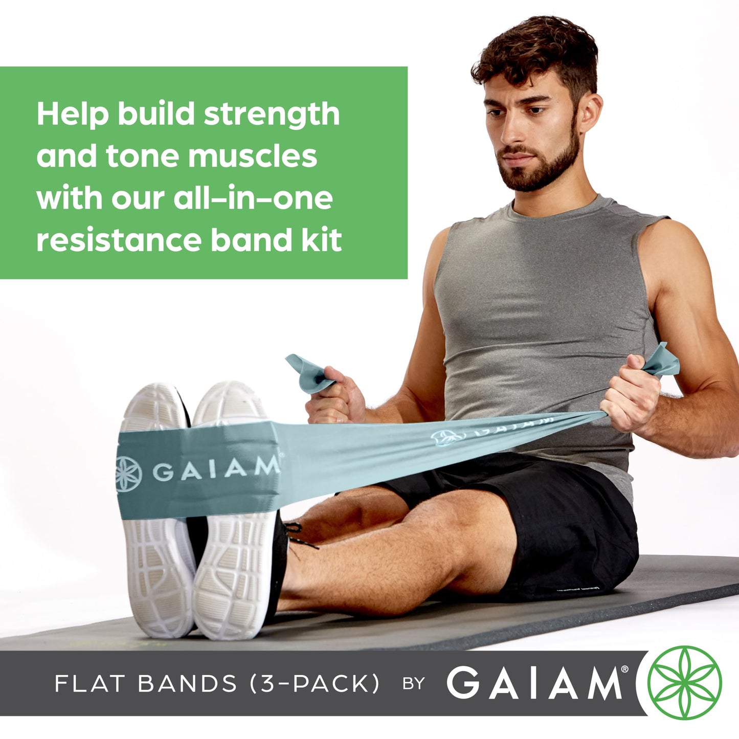 Gaiam Restore Strength and Flexibility Resistance Band Kit Set - 3 Levels of Resistance - Strength Training Workout Bands for Stretching Muscles - Versatile Exercise Tool - Light, Medium, and Heavy