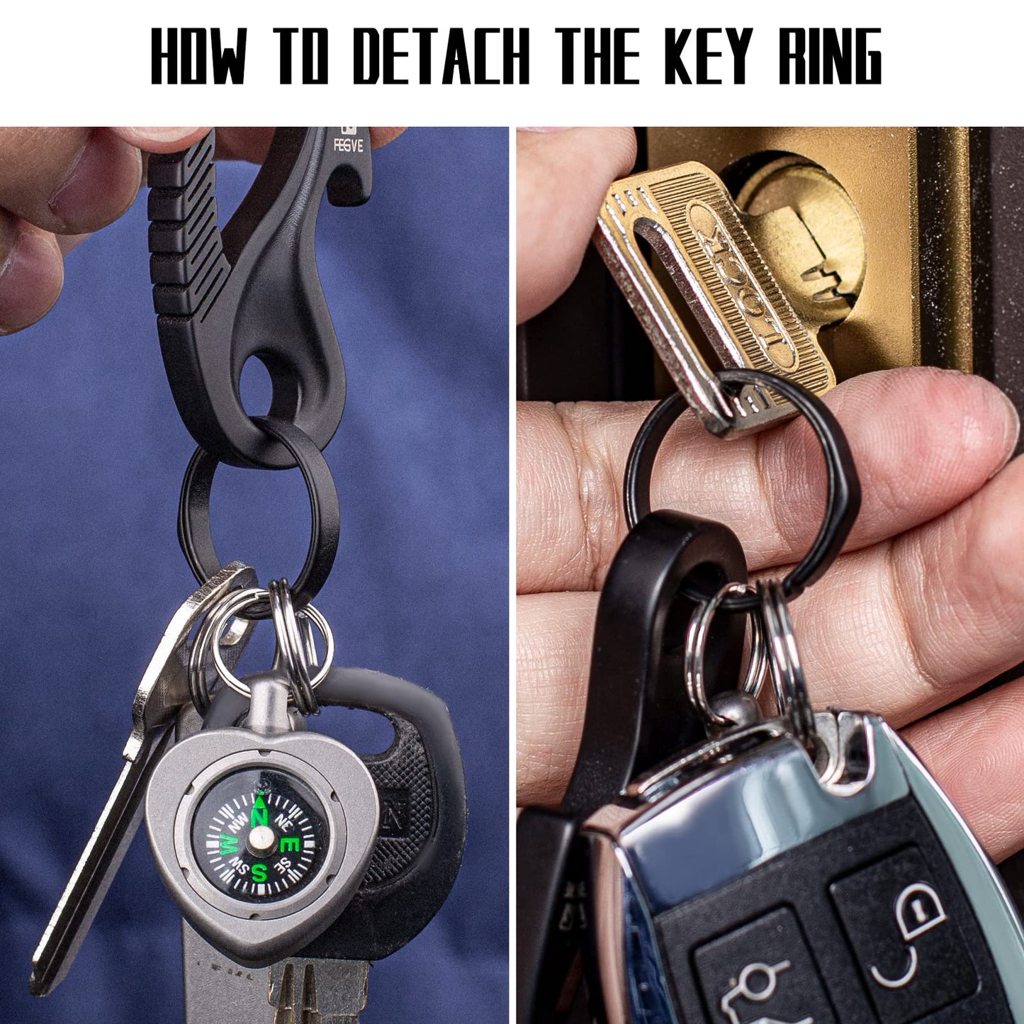 TISUR Titanium Key Chain Clip Hook+Quick Release Side Pushing Split Rings Kit