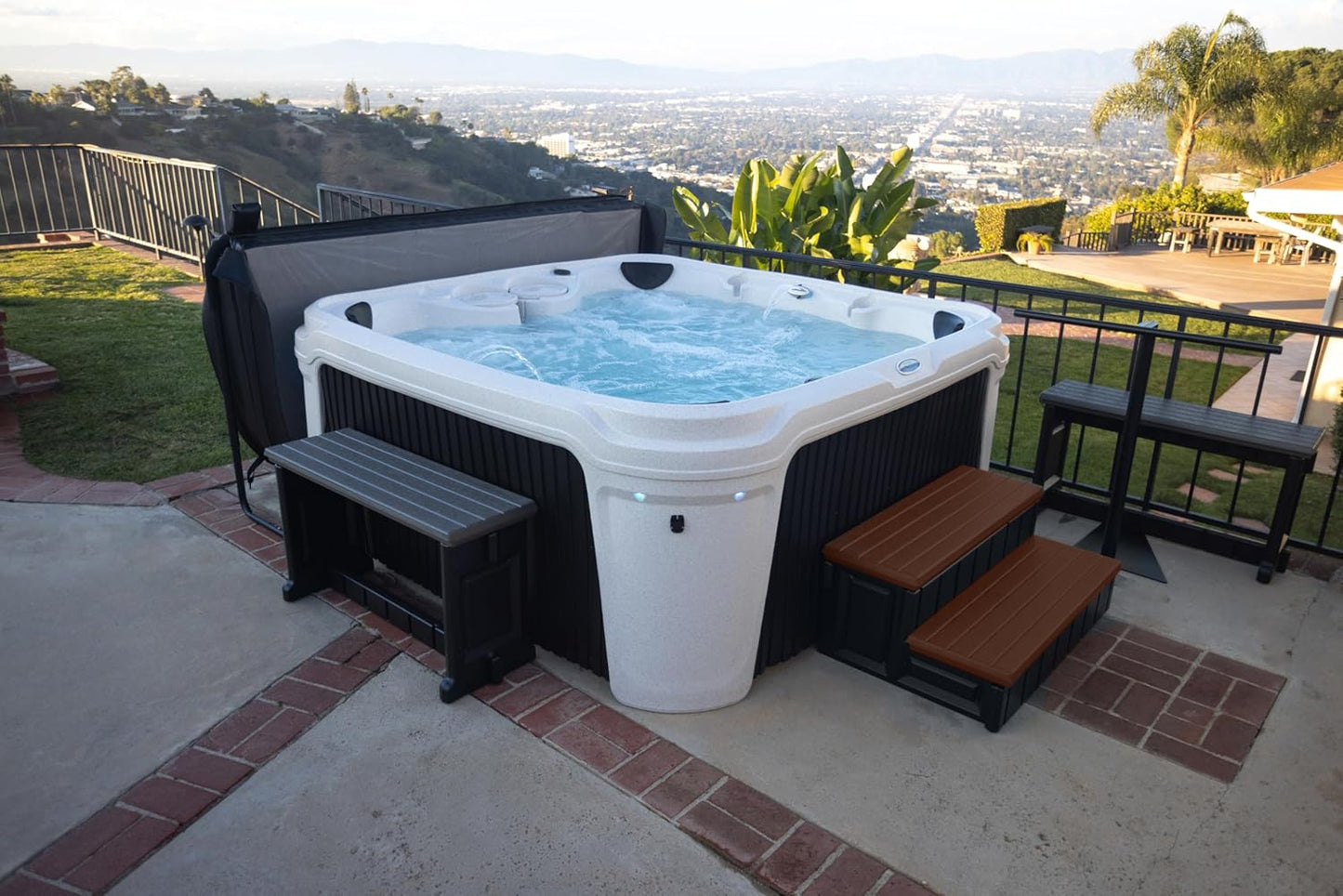 Confer Plastics Two Tier 36" Wide Deluxe Hot Tub Step. Non-Skid Spa Steps, Easy Installation, Sturdy, Long Lasting Upgrade to Your Space. Proudly Made in USA. - Espresso