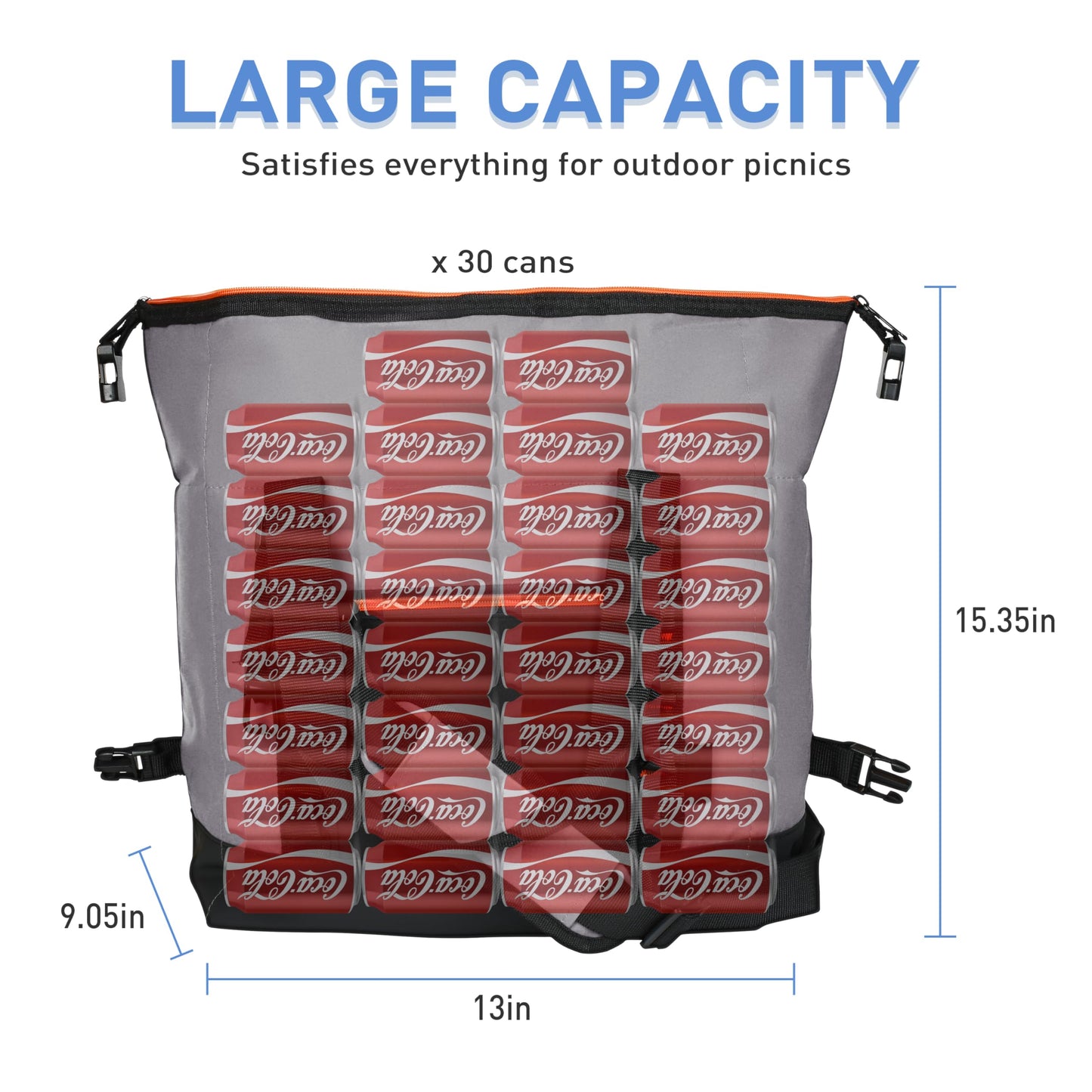 30 Cans Insulated Cooler Bag, Collapsible Leakproof Outdoor Camping Cooler with Zippered, Reusable Portable Grocery Cooler Bags for Travel, Picnic, Camping, Kayaking
