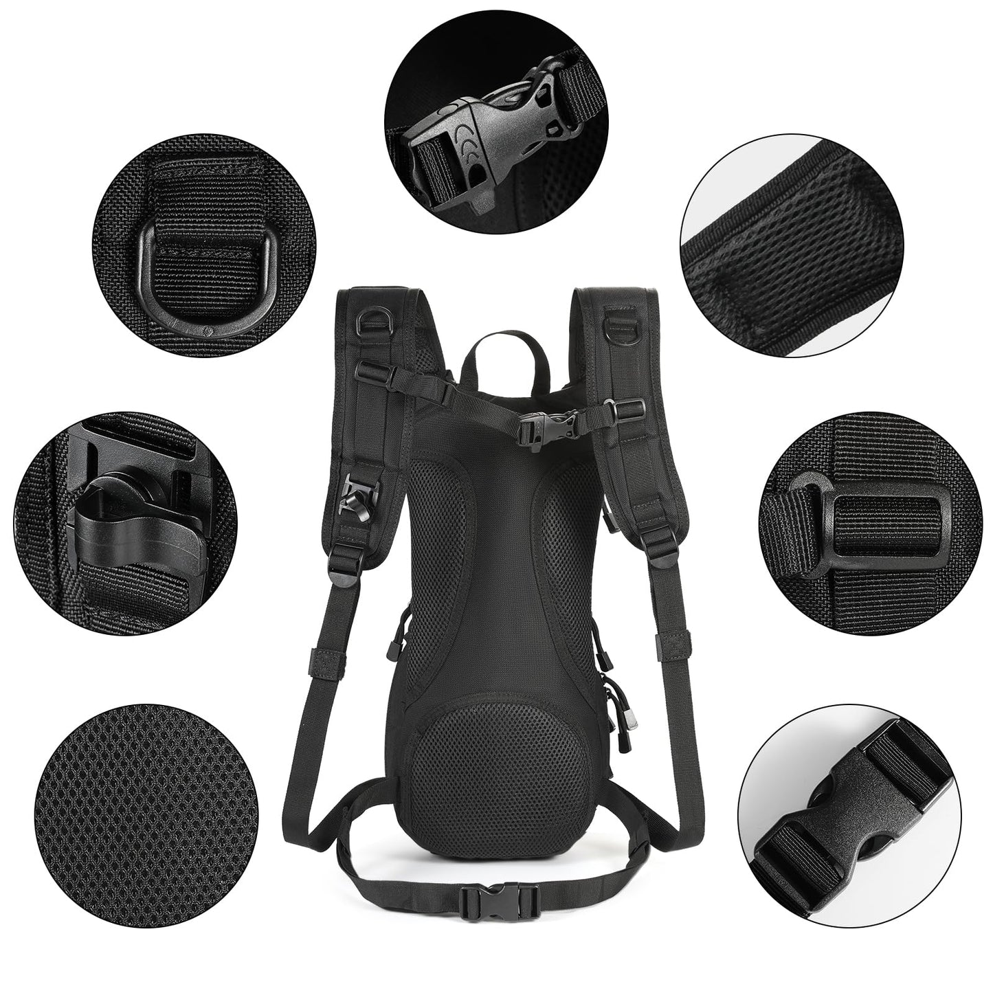LarKoo Tactical Molle Hydration Backpack with 3L TPU Water Bladder, High Flow Bite Valve Water Backpack Bag Military Daypack Men Women Lightweight Insulation