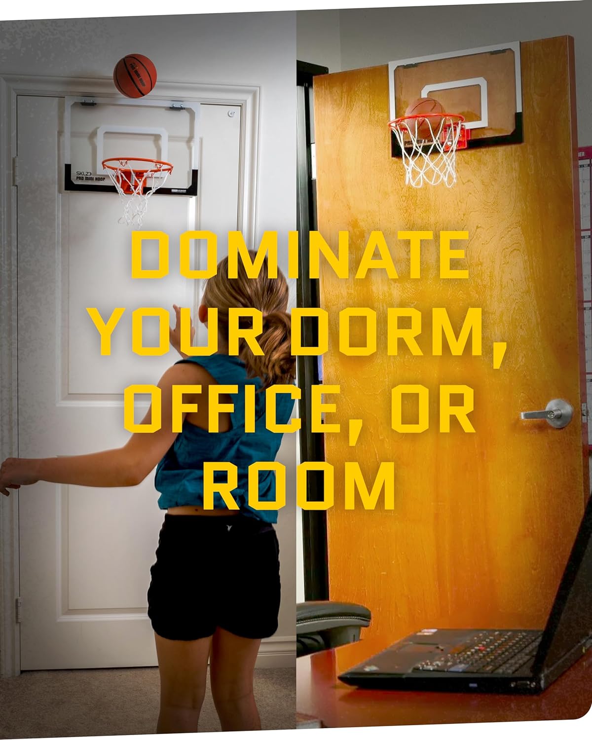 SKLZ Pro Mini Indoor Basketball Hoop - Over The Door – Portable - Great For Home, Dorms, Offices, and Gifts