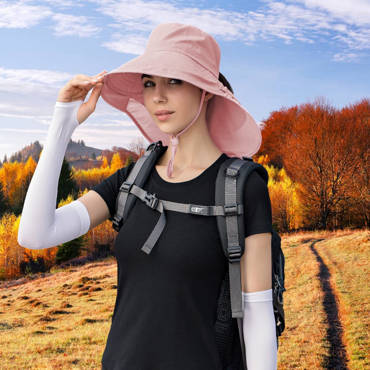 Sun Hats for Women Hiking Fishing Hat Wide Brim Hat with Large Neck Flap Sun Protection Hats for Men and Women Pink
