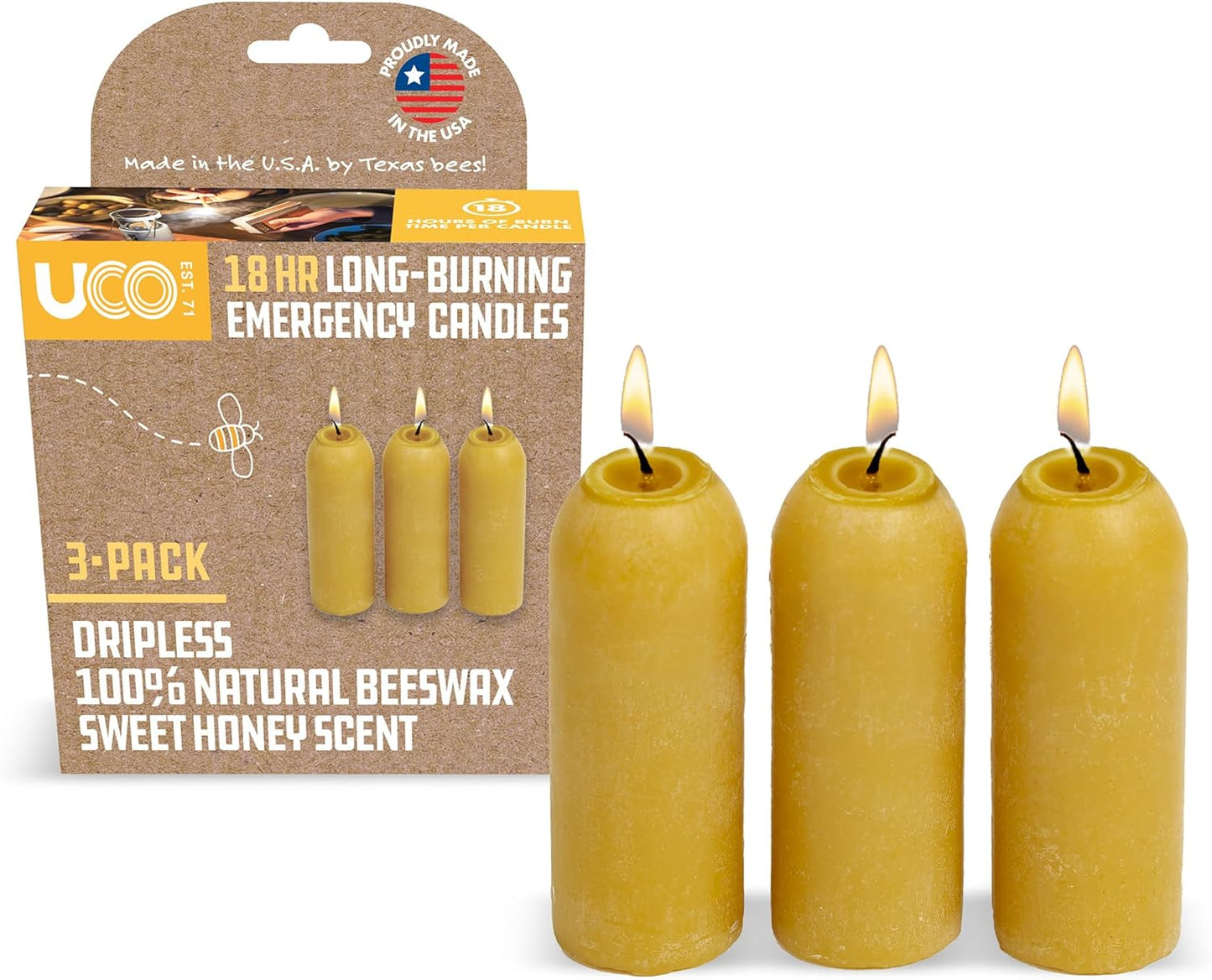 UCO 12-Hour Natural Beeswax Long-Burning Candles for UCO Candle Lanterns and Emergency Preparedness, Made in USA