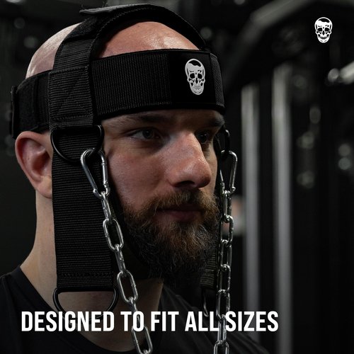 Gymreapers Neck Harness Weight Lifting - Neck Trainer Workout Equipment - Heavy Duty Stainless Steel Chain, Adjustable Neoprene Head Strap, Exercise Equipment for Strength & Pain Relief