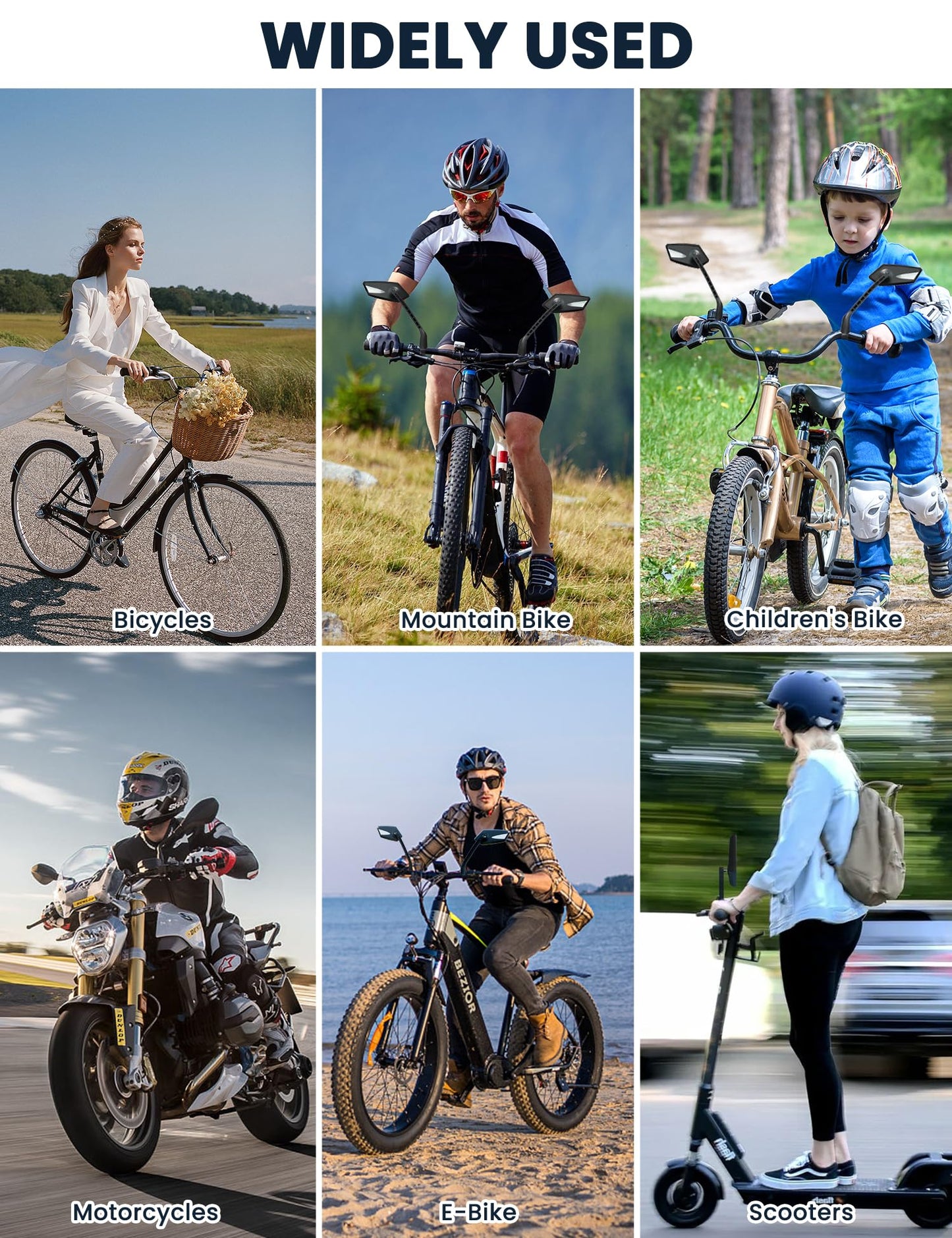 2024 New Handlebar Bike Mirror, Safe Crystal Convex Wide Angle UHD Glass Bicycle Mirror, Adjustable Rearview Mirror, Easy Installation for Ebike Scooter Snowbike (Convex Silver 1 Pair)
