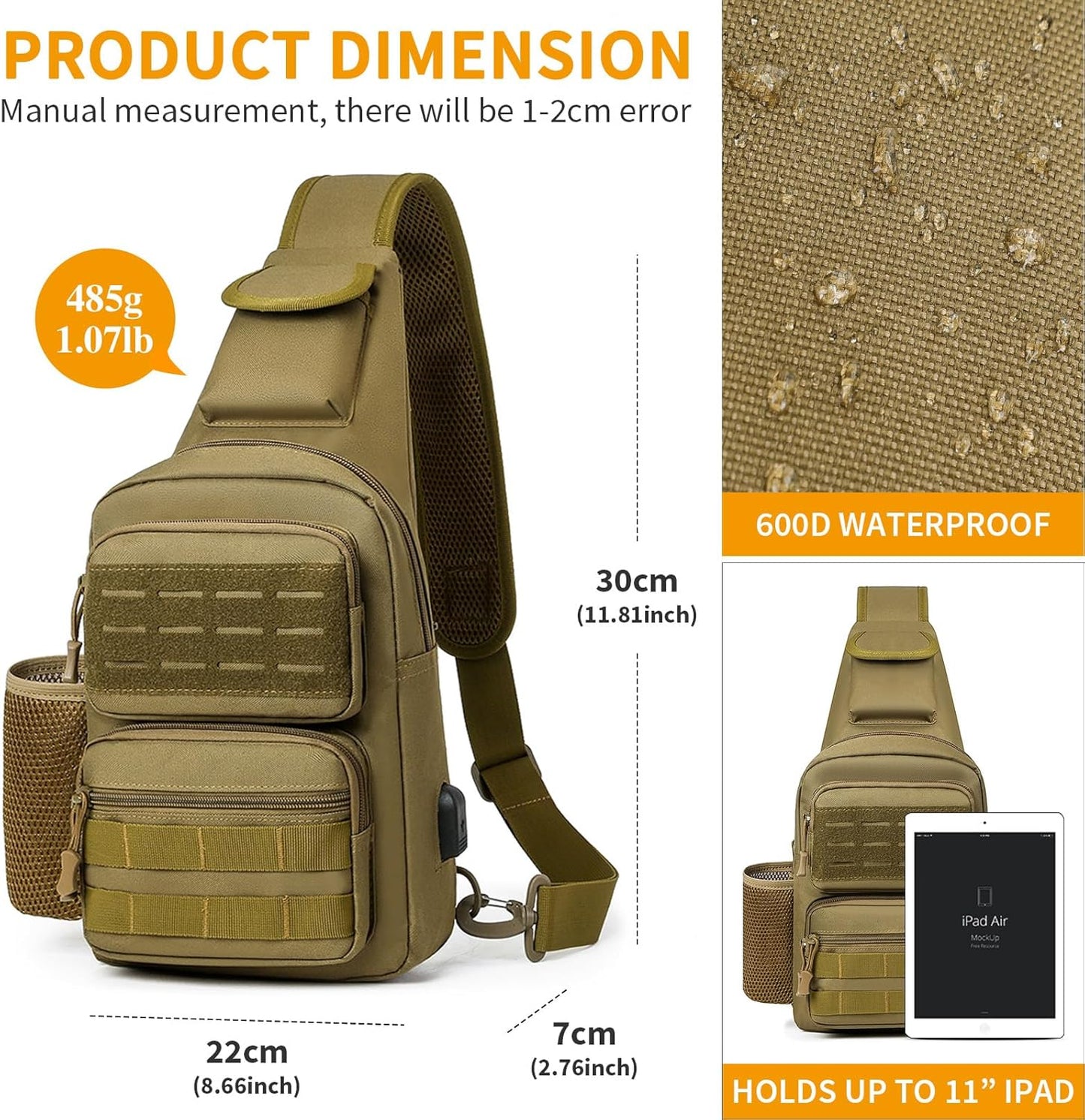 HUNTVP Small Tactical Sling Chest Pack Bag Molle Daypack Backpack Military Crossbody,Type1- ACU Camouflage
