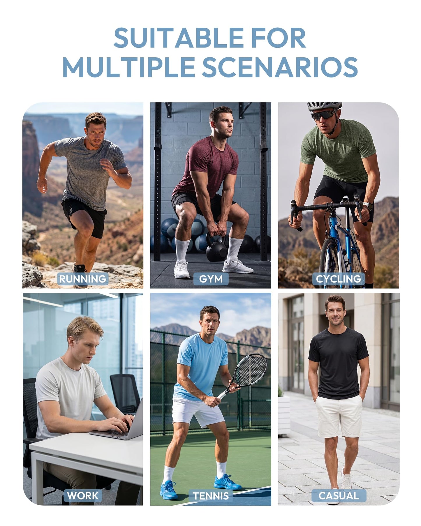 MCPORO Workout Shirts for Men Short Sleeve Quick Dry Athletic Gym Active T Shirt Moisture Wicking 3 Pack Black, Dark Grey, Blue Small