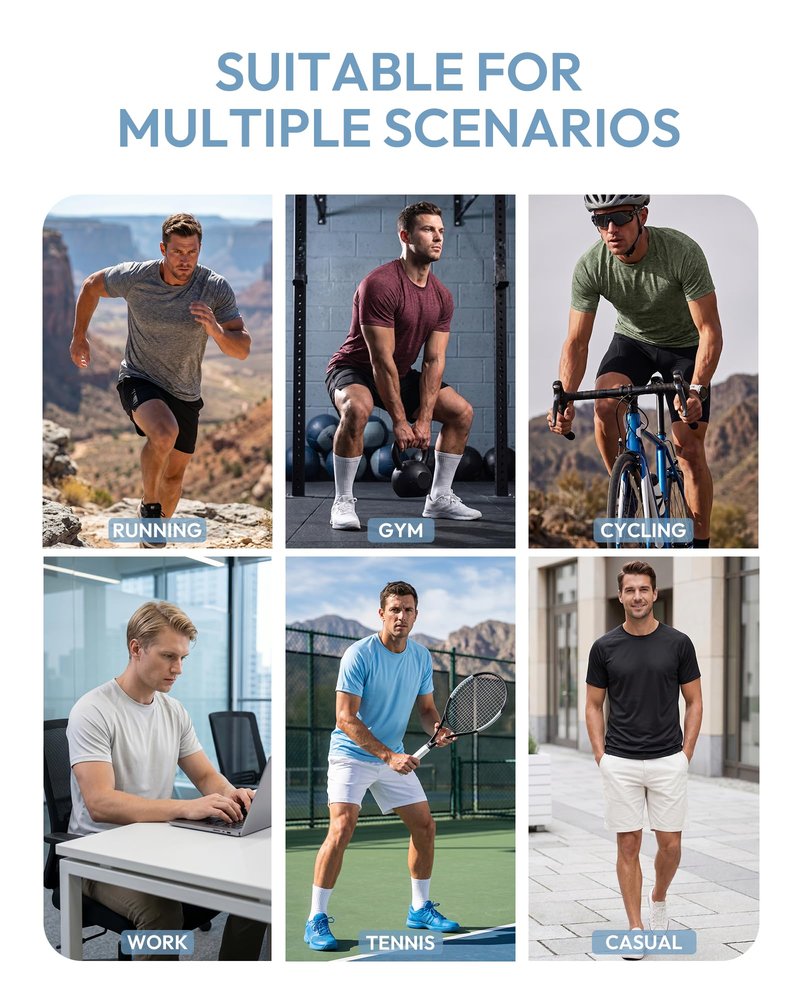 MCPORO Workout Shirts for Men Short Sleeve Quick Dry Athletic Gym Active T Shirt Moisture Wicking 3 Pack Black, Dark Grey, Blue Small