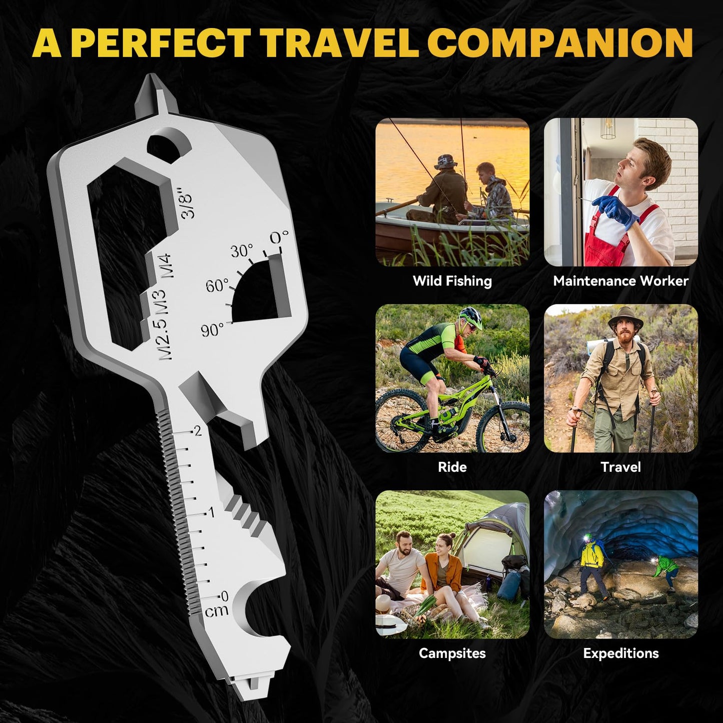Key Shaped Pocket MultiTool 20-in1 Multi Tool, Stainless Steel Keychain Utility Gadget,Gift for Men, Women, Father,Groomsmen, Valentine's, Birthday, Christmas (Silver)