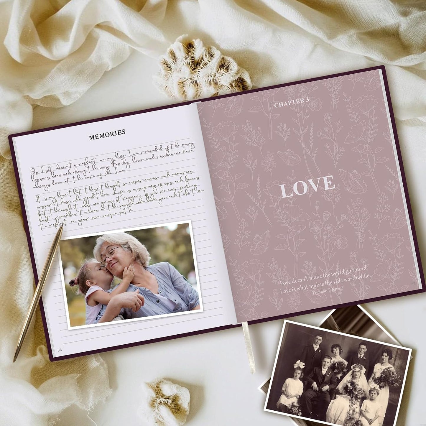Lanpn Grandma Life Story Book Journal with 260+ Prompts, Linen Hardcover Grandmother Guided Journal Memory Keepsake Book to Fill Out, Birthday Mother's Day Christmas Gift for Grandmas, Purple