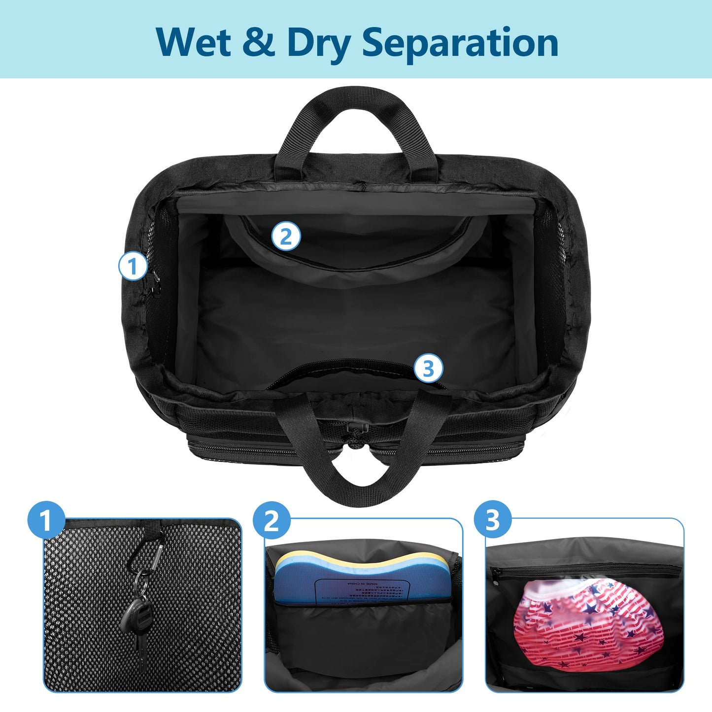 Fasrom Extra Large Mesh Beach Bag with Zipper Bottom Bundle with Mesh Beach Backpack with Waterproof Bag and Pocket for Beach or Pool Trip