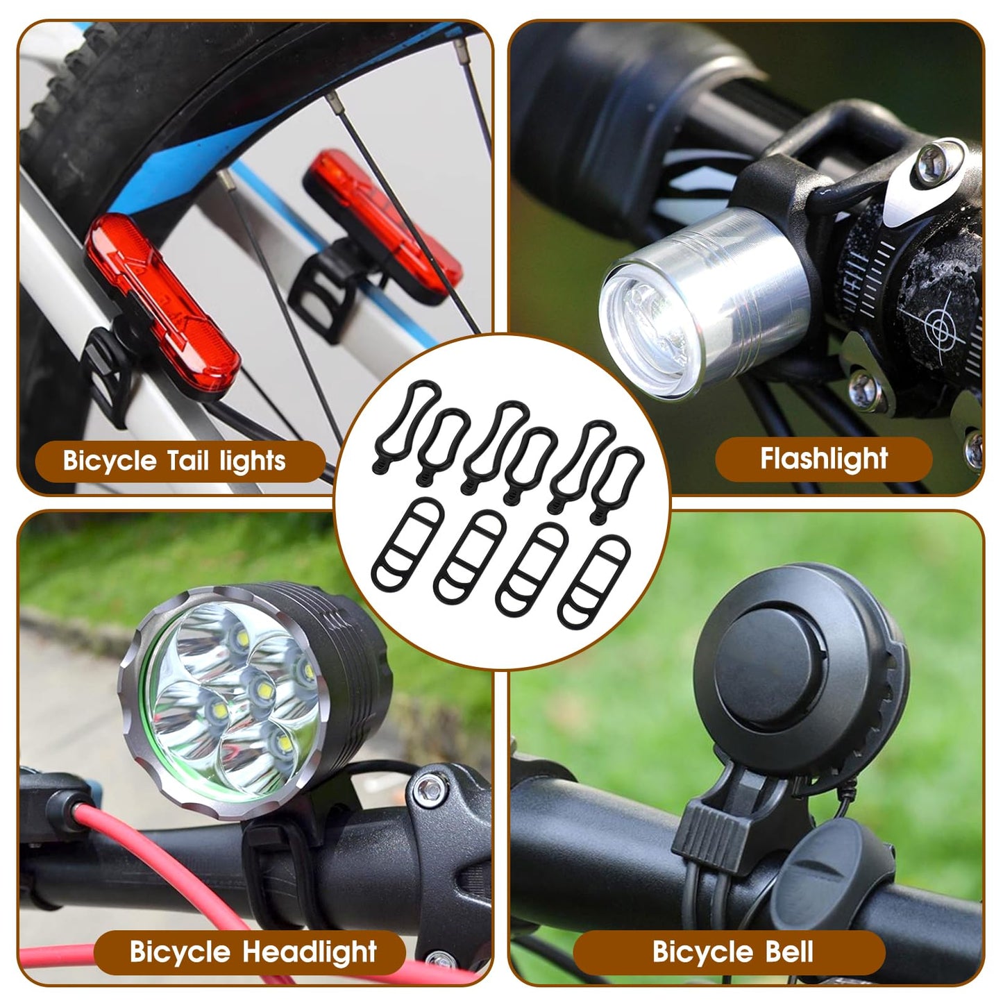 10 Pieces Bicycle Light Silicone Straps Bike Silicone Mount Band Rubber Light Strap Replacement Bike Flashlight Mount Band Black Cycling Rubber Bands for Road Mountain Bike, Most Bicycle Light Sets