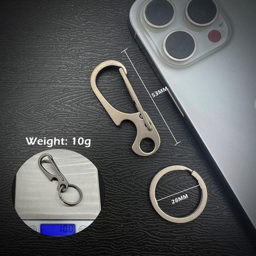SHEICAP Titanium Carabiner Keychain Clip with Bottle Opener, EDC Key Chain Quick Release Hooks with Stainless Steel Key Ring