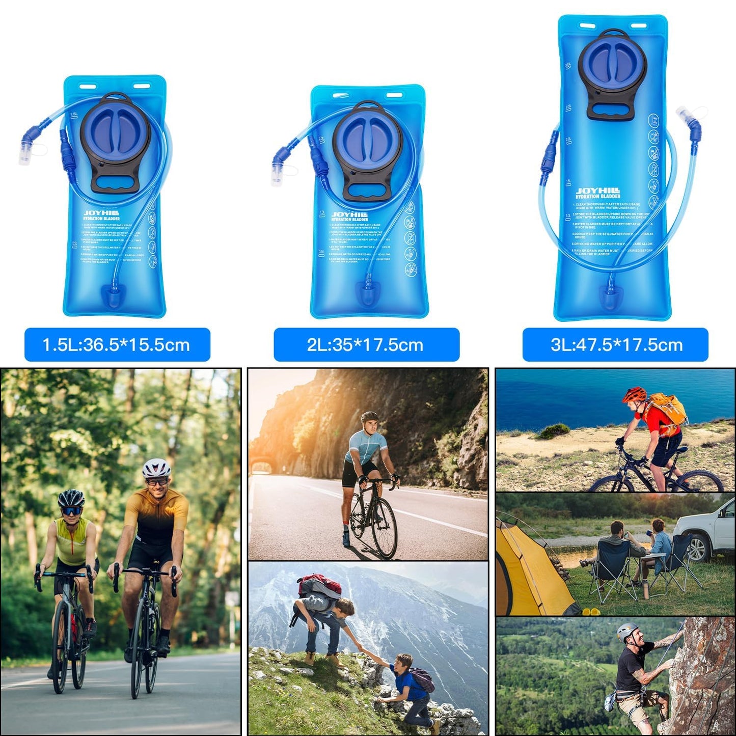 JOYHILL TPU Hydration Bladder,1.5L 2L 3L Water Bladder for Hiking Backpack BPA Free Leak Proof Hydration Pack for Camping Running Biking Hiking (2.0L)