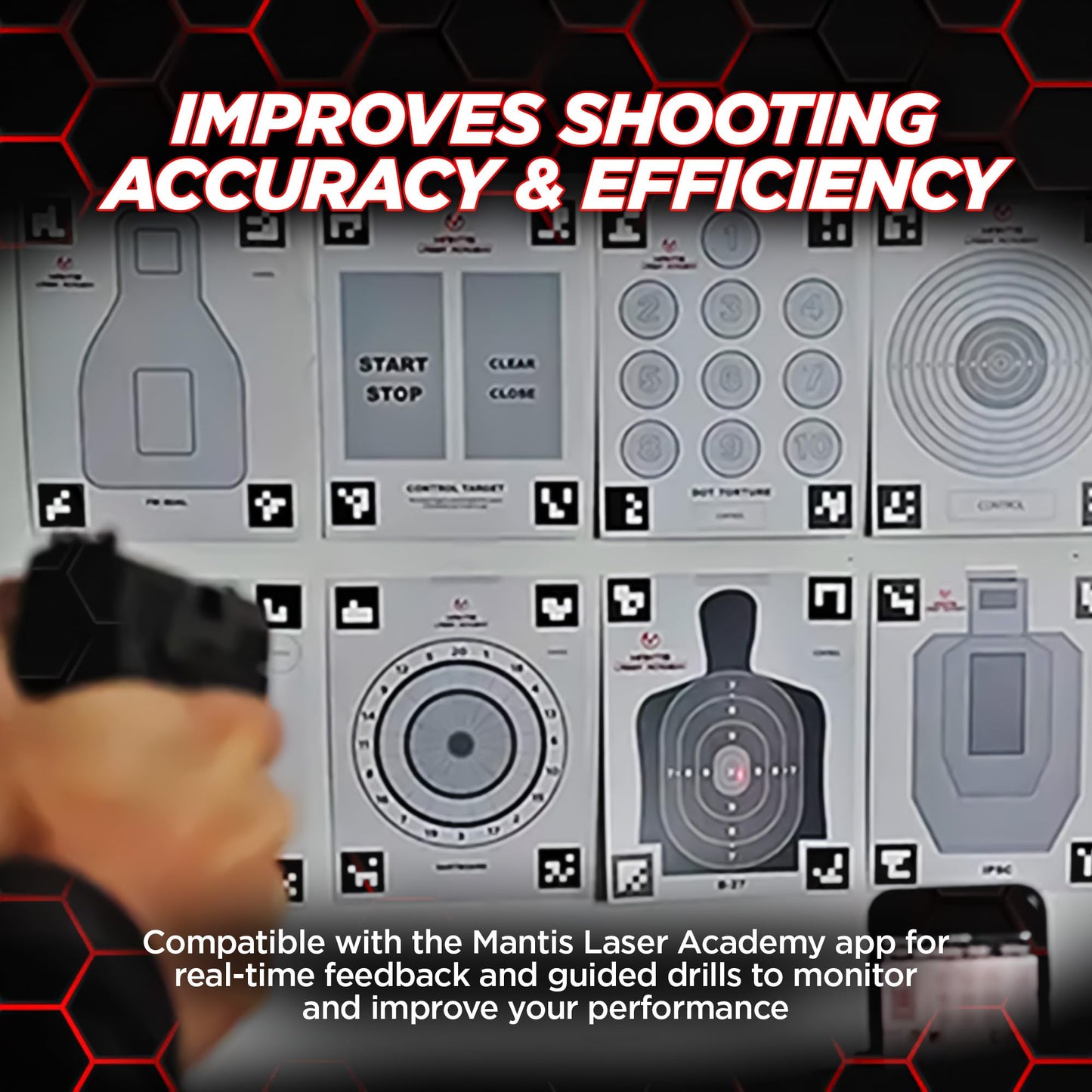 Mantis Laser Academy Smart Targets | 15 Dry Fire Laser Targets for Practice & Training | Automatic Detection & Scoring with App