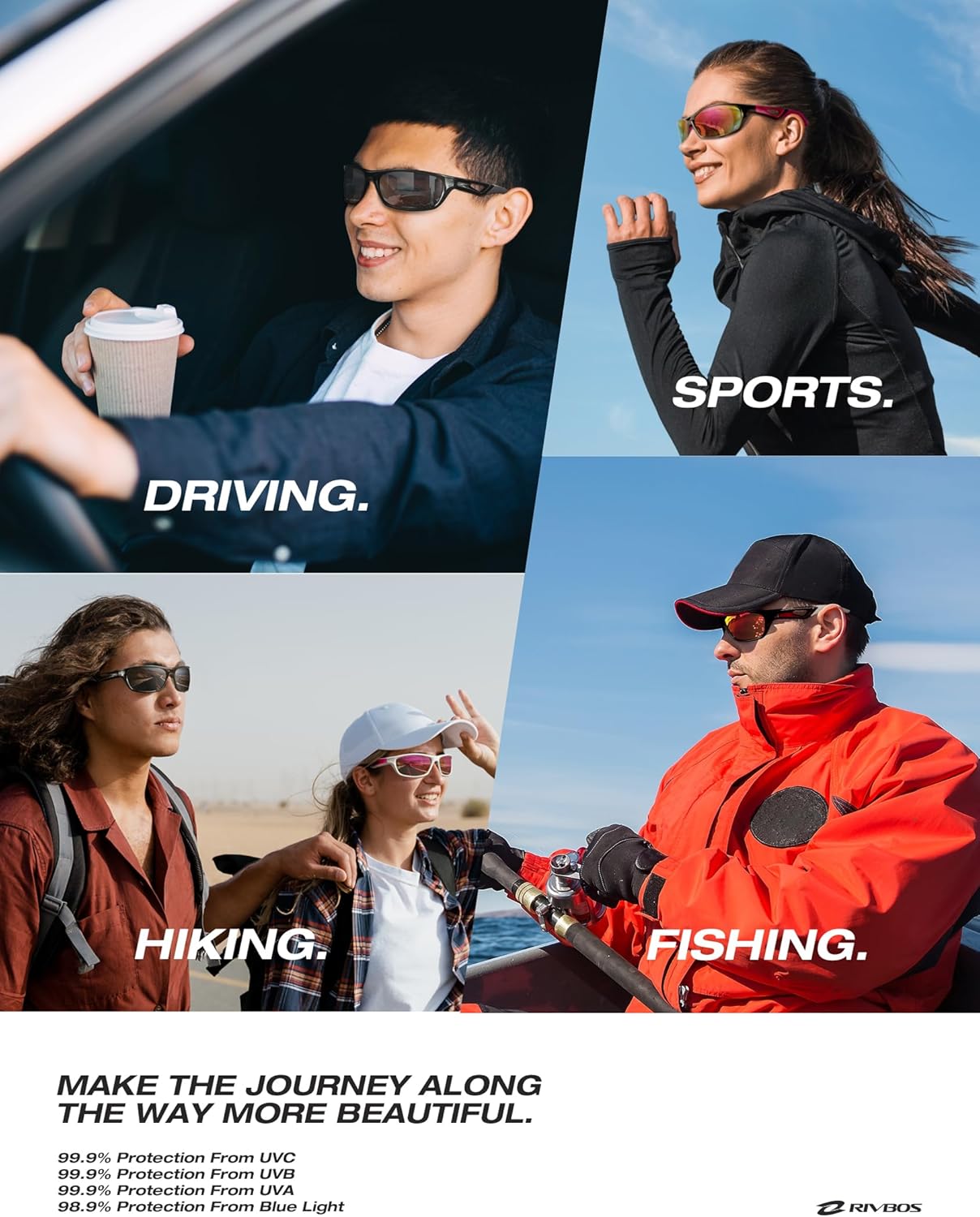 RIVBOS Polarized Sports Sunglasses for Men & Women - TR90 Frame for Cycling, Fishing, Running